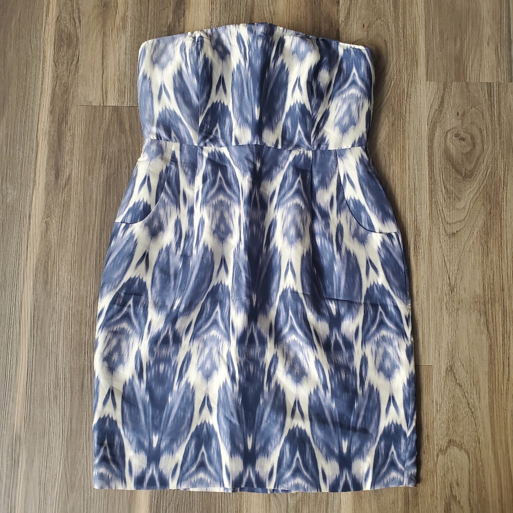 Jcrew Collection Blue Ikat Print Strapless Dress